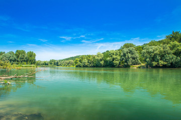 Obraz premium Beautiful landscape, confluence of Mura and Drava rivers in Medjimurje, Croatia 