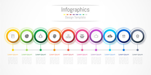 Infographic design elements for your business with 10 options, parts, steps or processes, Vector Illustration.