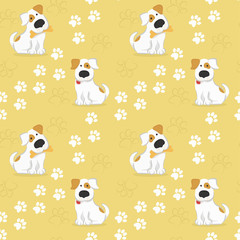 Fototapeta na wymiar Pattern with white dogs and traces of dog paws. vector illustration in funny style.