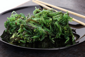 Hiyashi Wakame Chuka or seaweed salad, Japanese food