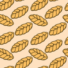 Seamless pattern with fresh bread illustrations. Design element for poster, wrapping paper. Vector illustration
