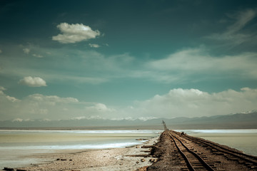 Railway tracks in the saline lake