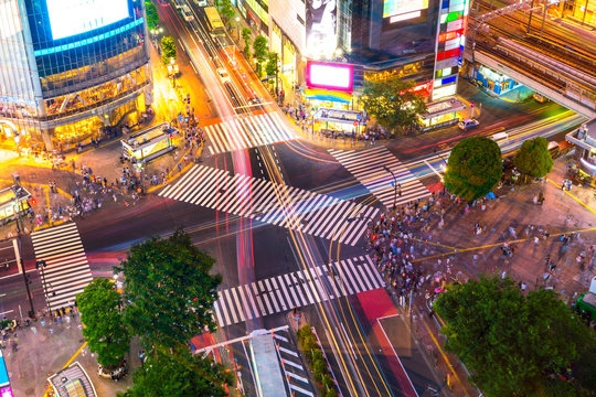 Shibuya Crossing from top view in Tokyo