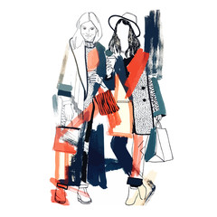 Fashion models. Sketch. Handdrawn Fashion illustration. © dutkaart