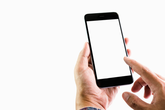 Man holding a smartphone blank screen. Take your screen to put on advertising.