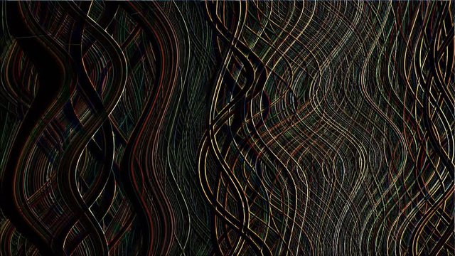 Abstracto de rizos que ondean en colores sobre fondo oscuro