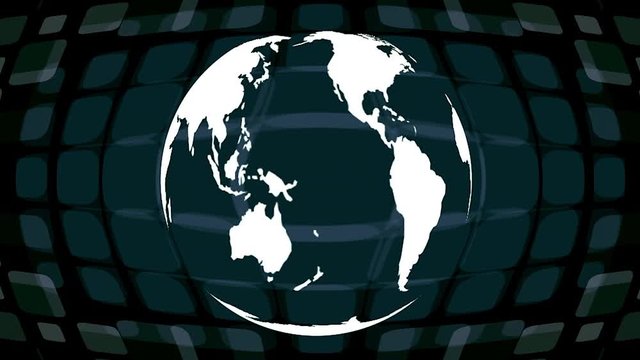 Esfera del mundo dando vueltas en bucle acompa&ntilde;ado de efecto dinamico televisivo
