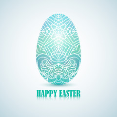 Blue lace egg with unique ornament. Classic card for Easter greeting.