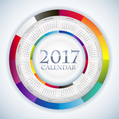 Sweet Paper Calendar 2017 in Circle composition. Original Template with rainbow colors elements