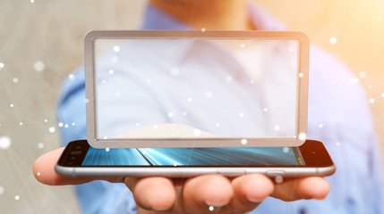 Businessman using digital screens tablet 3D rendering