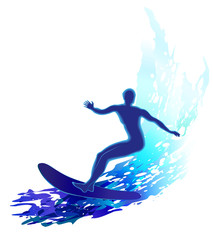 Fototapeta na wymiar Surfing in blue ocean wave