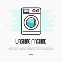 Washing machine thin line icon. Vector illustration for laundry or plumbing logo.