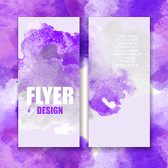 Flyer with purple and grey watercolor splash. Creative Brochure on artistic backdrop.