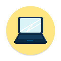 Laptop flat icon. Round colorful button, circular vector sign. Flat style design