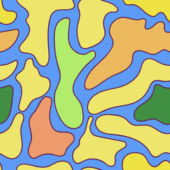 Seamless camouflage pattern with islands and rivers, simple texture with colorful blots