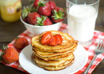 pancake with strawberry and milk