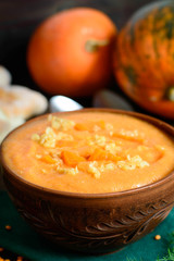 pumpkin vegetarian soup with lentil pumpkin carrot 