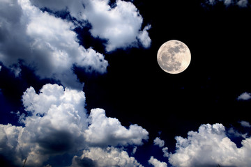 Plakat big moon blue sky night clouds background supermoon