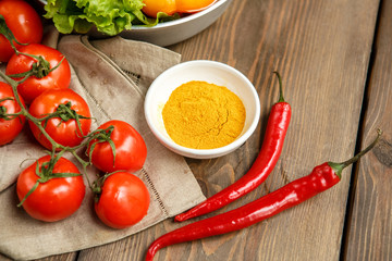 Vegetables fresh isolated on table indoors
