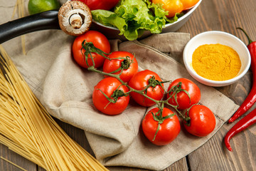 Vegetables fresh isolated on table indoors