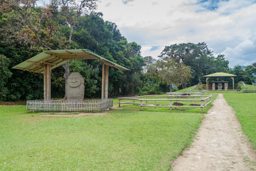 Ancient statues in archeological park in San Agustin, Colombia