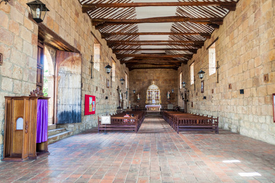 GUANE, COLOMBIA - SPETEMBER 19, 2015: Colonial Santa Lucia church in Guane village, Colombia
