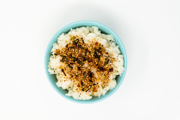white rice with sesame in wooden