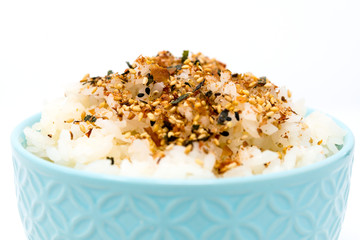 white rice with sesame in wooden