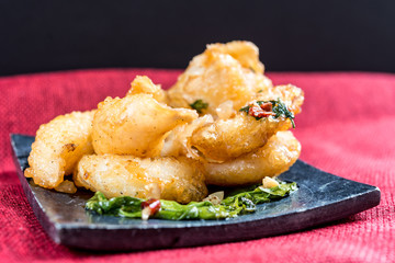 Thai food fried squid on a plate