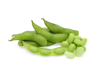 Fresh green soybeans on white background
