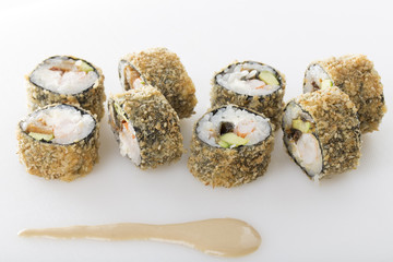 Crunchy sushi rolls with snow crab.