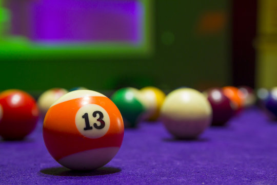 Billiard balls in a pool table