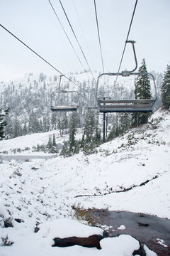 empty ski lifts at Mount Baker, Washington