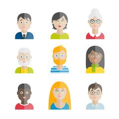 Collection of colorful vector flat people avatars for web, print, mobile apps design