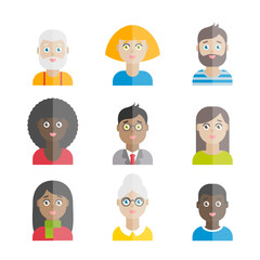 Collection of vector flat people avatars for web, print, mobile apps design