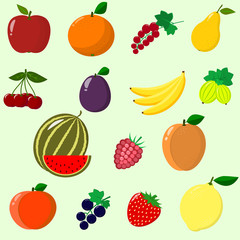 Fruits and berries collected in a set.