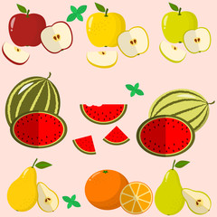 Fruits and berries collected in a set.