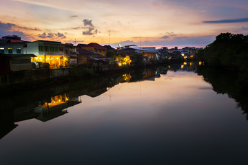 Fototapeta na wymiar old town chanthaboon waterfront at twilight, Asia Thailand.