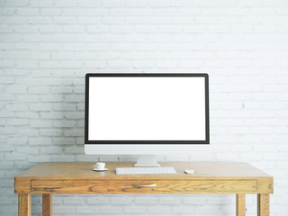 Fototapeta premium Empty white pc front