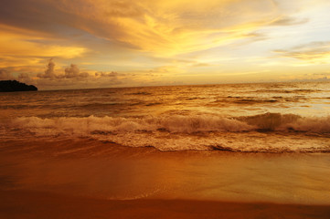 Beautiful colorful sunset over the Andaman sea in Khao Lak, Thailand.