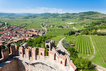 Soave town aerial view.Italian landscape