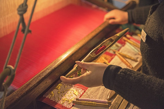 Unidentified Women Weaving Traditional Chinese Silk In Wuzhen, China