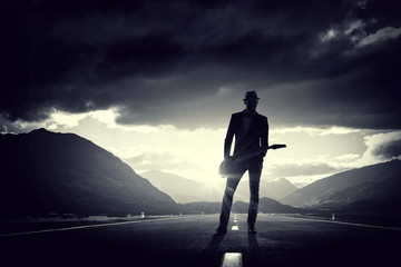 Rock guy with guitar. Mixed media