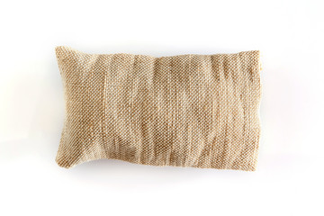 Empty burlap sack isolated on white background