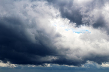 Fototapeta na wymiar blue sky with clouds closeup, thunderclouds.