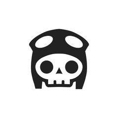Skull with vintage helmet icon on white background. Vector illustration.