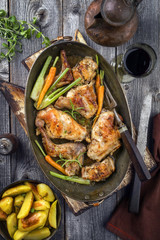 Rabbit with Vegetable and Potatoes as top view in a Stewpot
