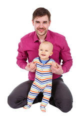 Happy father with a baby isolated on a white background © kulniz