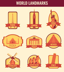 World landmarks flat icon set. Travel and Tourism. Vector