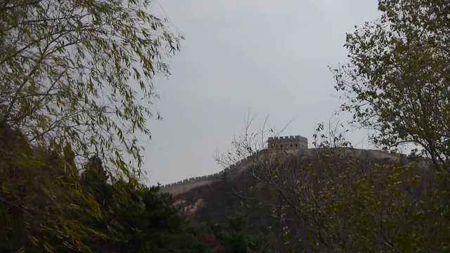 Great Wall on mountain peak,China ancient architecture,fortress.